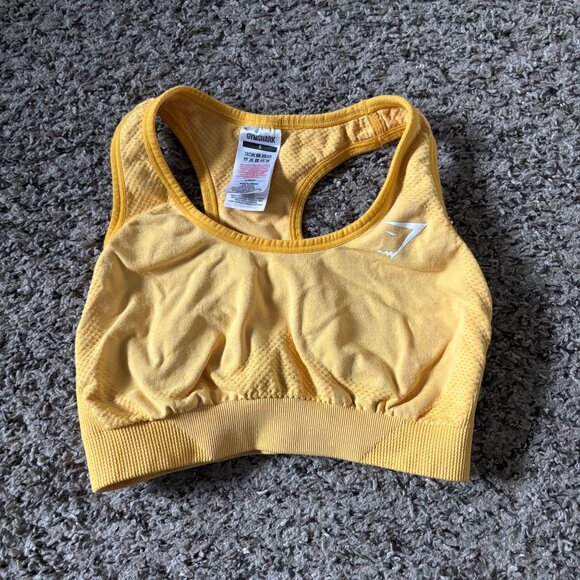 Gymshark Yellow Sports Bra S Seamless Lightweight Stretchy Womens Activewear - Picture 1 of 6